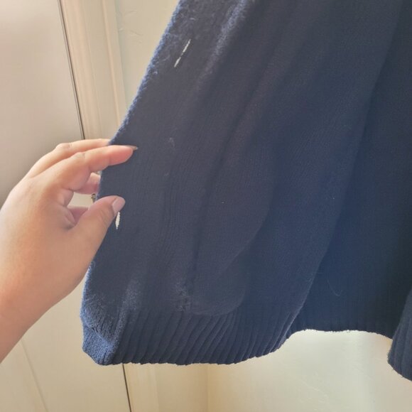 Simply Vera Wang Dark Blue Fur Trim Oversized Knit Cardigan - Picture 7 of 8